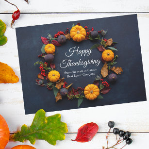 Happy Thanksgiving Business Pumpkin Wreath Modern Holiday Card