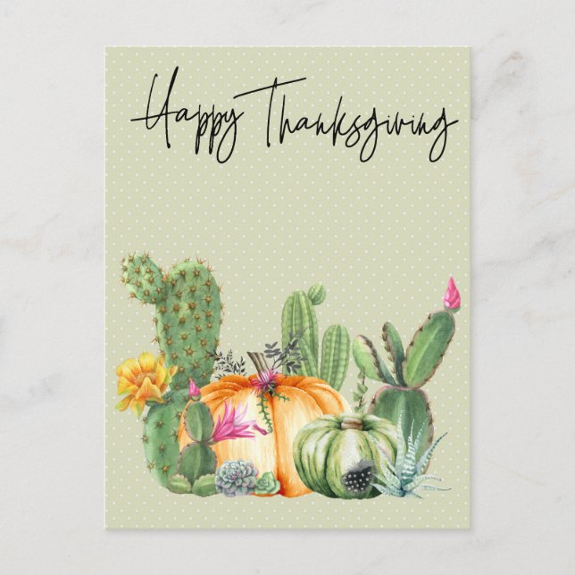 Happy Thanksgiving Cactus Pumpkin Southwest Postcard (Front)
