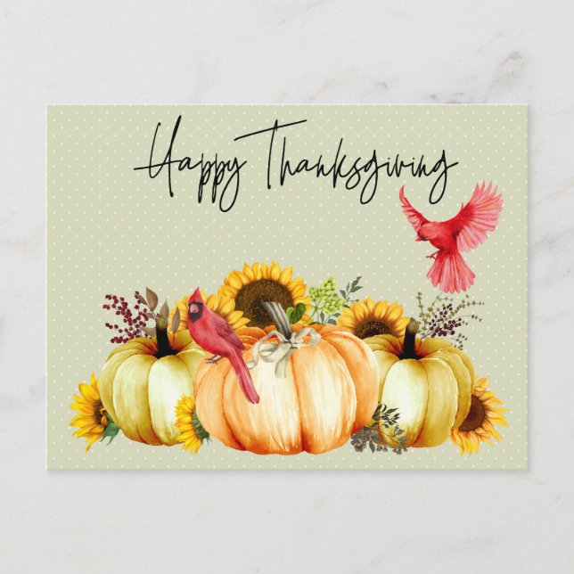 Happy Thanksgiving Cactus Pumpkin Sunflower Postcard (Front)