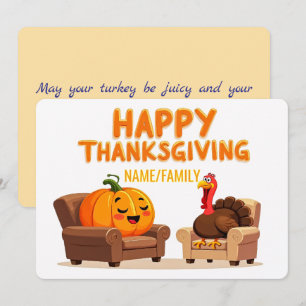 Happy Thanksgiving Cartoon Friends Holiday Card