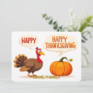 Happy Thanksgiving Cartoon Turkey and Pumpkin Holiday Card