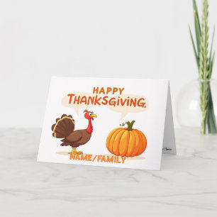 Happy Thanksgiving Cartoon Turkey and Pumpkin Holiday Card