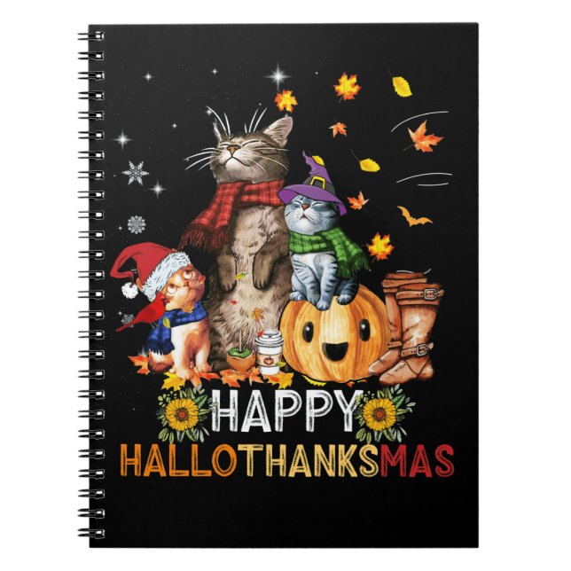 Happy Thanksgiving Cat Happy Hallothanksmas Cats Notebook (Front)