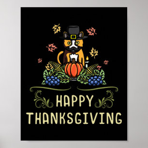 Happy Thanksgiving Cat Owner Feast Fall Season Ble Poster
