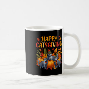 Happy Thanksgiving Cat Three Cute Russian Blue Cat Coffee Mug