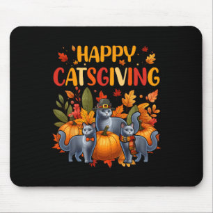 Happy Thanksgiving Cat Three Cute Russian Blue Cat Mouse Pad
