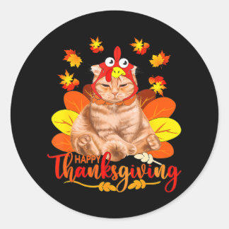 Happy Thanksgiving Cat Turkey Christmas Day Classic Round Sticker