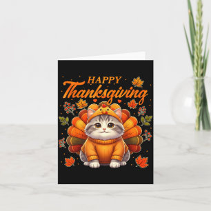 Happy Thanksgiving Cat Turkey Day Autumn Fall Men Card