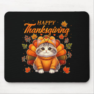 Happy Thanksgiving Cat Turkey Day Autumn Fall Men  Mouse Pad