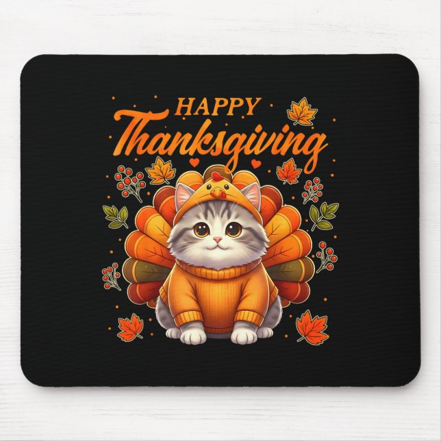 Happy Thanksgiving Cat Turkey Day Autumn Fall Men  Mouse Pad (Front)