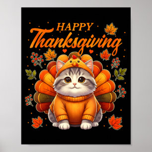 Happy Thanksgiving Cat Turkey Day Autumn Fall Men  Poster