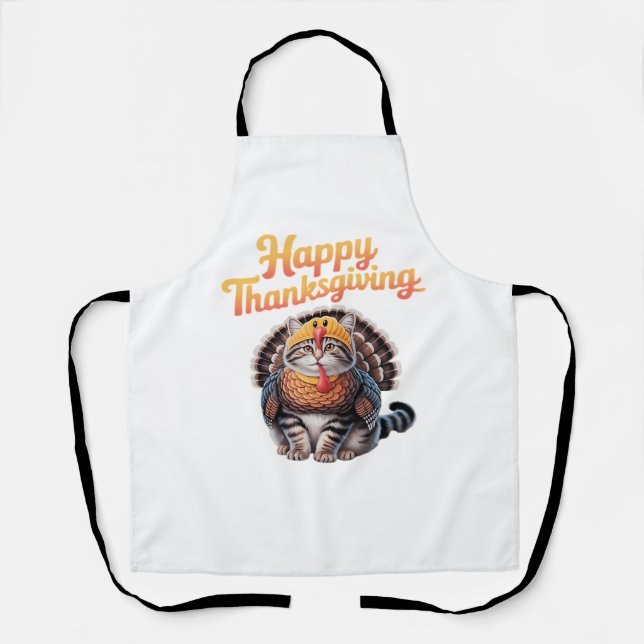 Happy Thanksgiving Cat Turkey Day Fall Classic T-S Apron (Front)