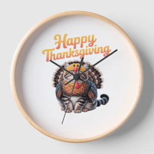 Happy Thanksgiving Cat Turkey Day Fall Classic T-S Clock