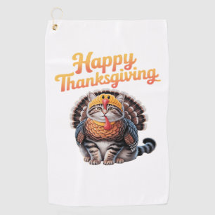 Happy Thanksgiving Cat Turkey Day Fall Classic T-S Golf Towel