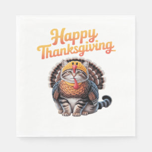 Happy Thanksgiving Cat Turkey Day Fall Classic T-S Napkin