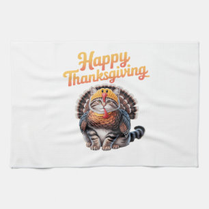 Happy Thanksgiving Cat Turkey Day Fall Classic T-S Tea Towel