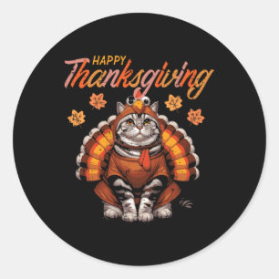 Happy Thanksgiving Cat Turkey Day Fall Women Girls Classic Round Sticker