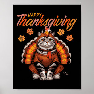Happy Thanksgiving Cat Turkey Day Fall Women Girls Poster