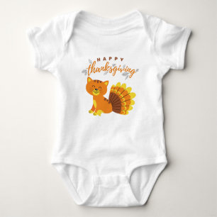 Happy Thanksgiving Cat Turkey for Baby Grandchild Baby Bodysuit
