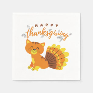 Happy Thanksgiving Cat Turkey Paper Napkin