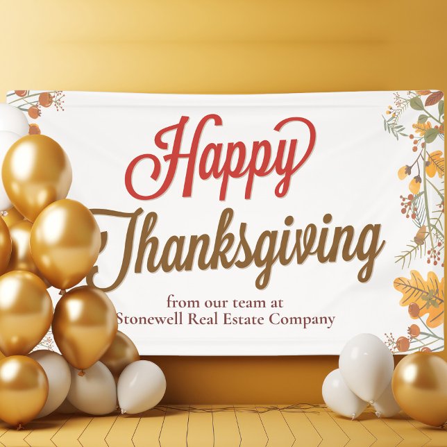 Happy Thanksgiving Chic Fall Leaves Company Party Banner (Creator Uploaded)