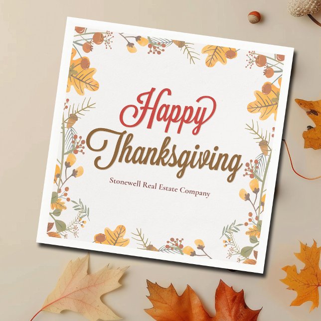 Happy Thanksgiving Chic Fall Leaves Company Party Napkin (Creator Uploaded)