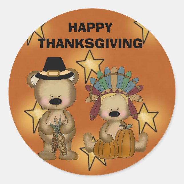 HAPPY THANKSGIVING CLASSIC ROUND STICKER (Front)