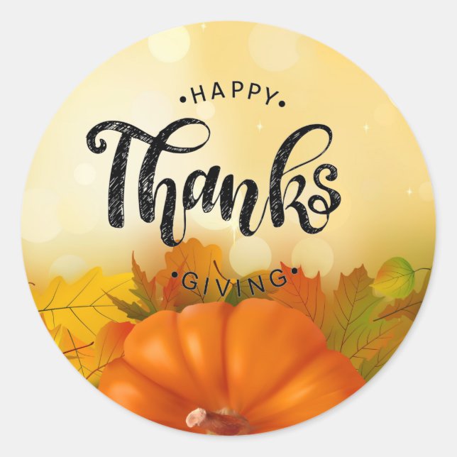 Happy Thanksgiving Classic Round Sticker (Front)