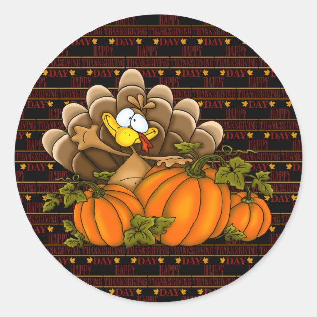 Happy Thanksgiving Classic Round Sticker (Front)