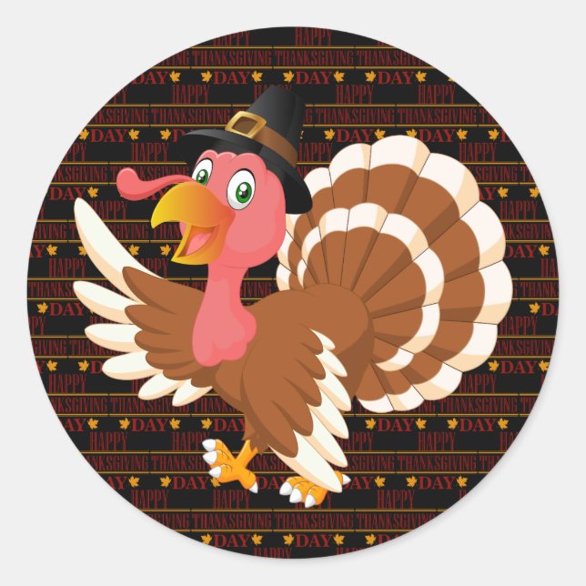 Happy Thanksgiving Classic Round Sticker (Front)