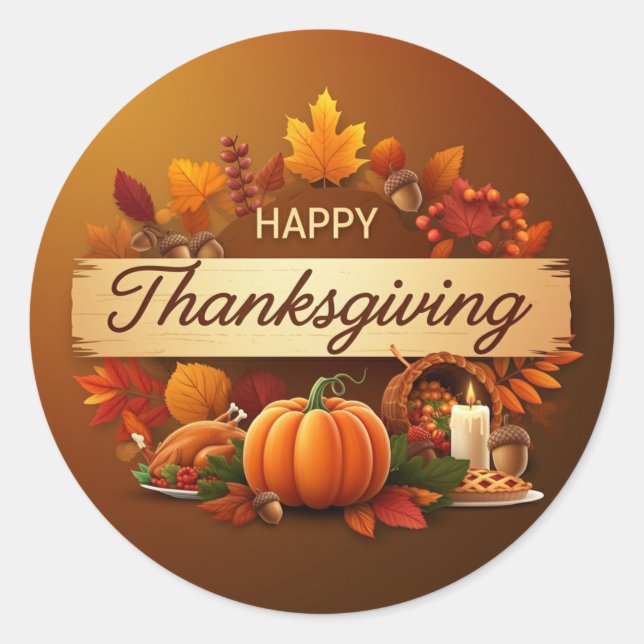 Happy Thanksgiving  Classic Round Sticker (Front)