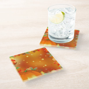 Happy Thanksgiving Colorful Autumn Leaves Glass Coaster