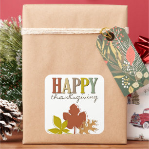 Happy Thanksgiving Colourful Autumn Leaves Holiday Square Sticker