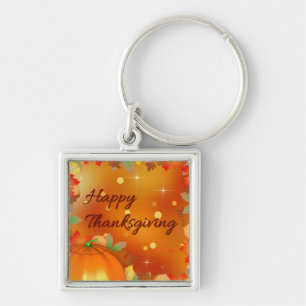 Happy Thanksgiving Colourful Autumn Leaves Key Ring