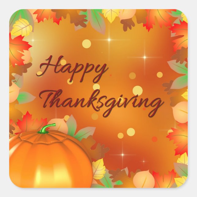 Happy Thanksgiving Colourful Autumn Leaves Square Sticker (Front)