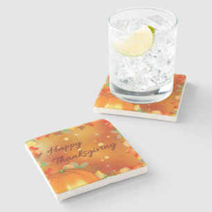 Happy Thanksgiving Colourful Autumn Leaves Stone Coaster