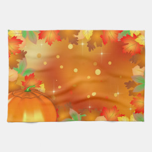 Happy Thanksgiving Colourful Autumn Leaves Tea Towel