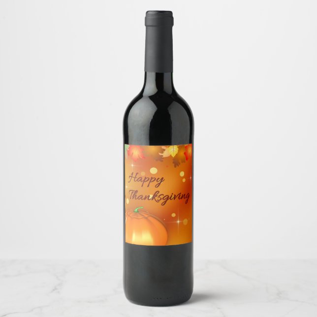 Happy Thanksgiving Colourful Autumn Leaves Wine Label (Front)