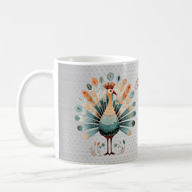 Happy Thanksgiving Colourful Turkey Golden Stars Coffee Mug (Left)