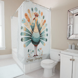 Happy Thanksgiving Colourful Turkey Golden Stars Shower Curtain