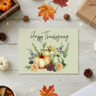 Happy Thanksgiving Colourful Watercolor Pumpkin Postcard
