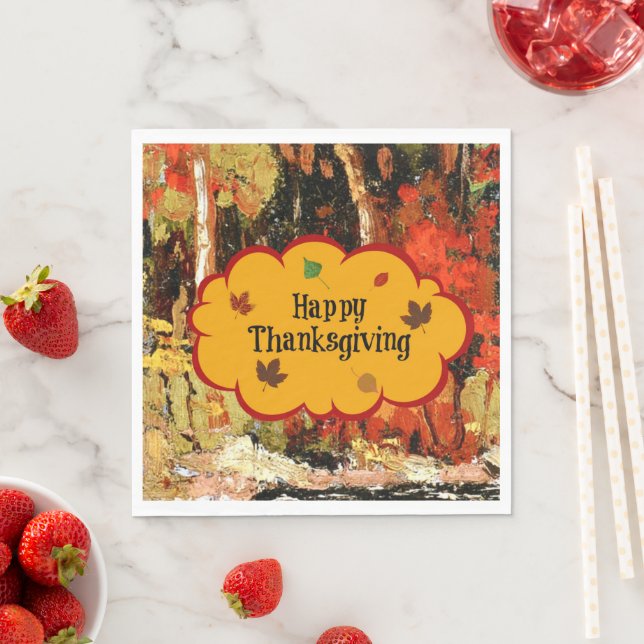 "Happy Thanksgiving," Colours of Autumn Napkin (Insitu)