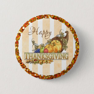 Happy Thanksgiving Cornucopia  Button