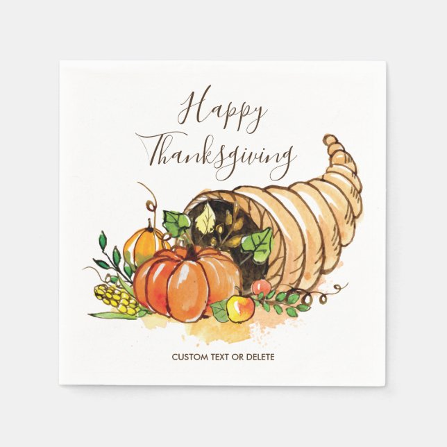 Happy Thanksgiving Cornucopia Fall Harvest Custom Napkin (Front)