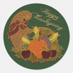 Happy Thanksgiving Cornucopia Green Stickers