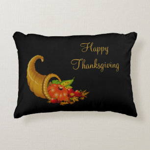 Happy Thanksgiving Cornucopia / Horn of Plenty Decorative Cushion