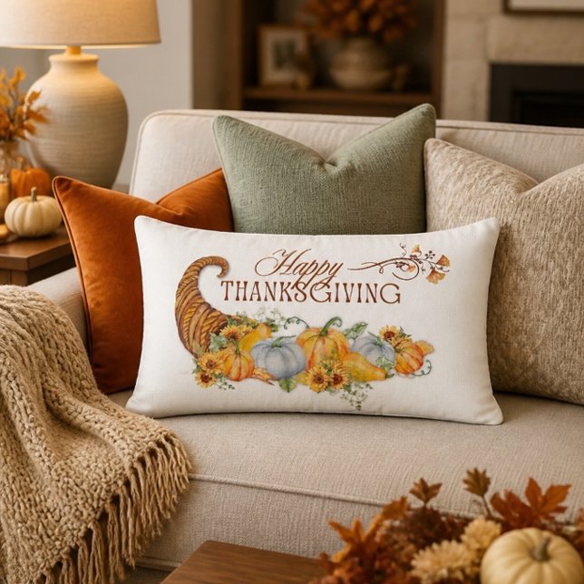 Happy Thanksgiving Cornucopia  Lumbar Cushion (Creator Uploaded)
