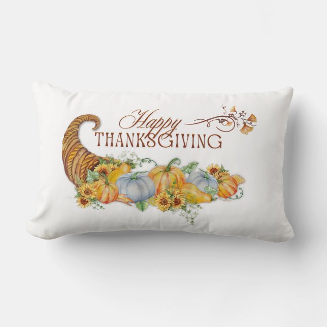 Happy Thanksgiving Cornucopia  Lumbar Cushion (Front)