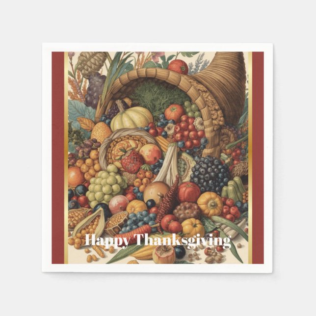Happy Thanksgiving Cornucopia Napkins (Front)