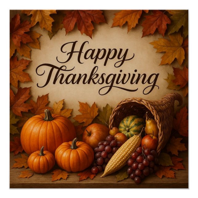 Happy Thanksgiving Cornucopia Poster (Front)